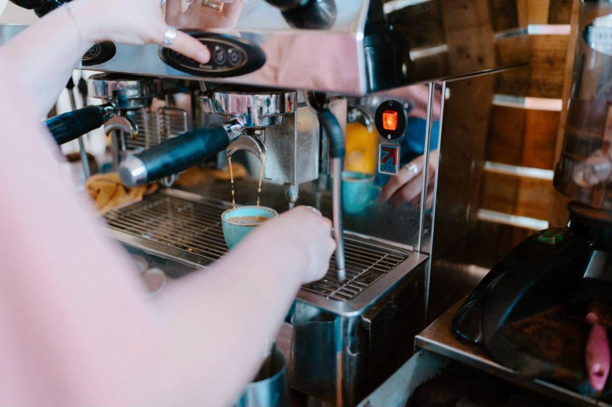 Espresso being pulled on the coffee machine at MamGu's Kitchen, St Davids